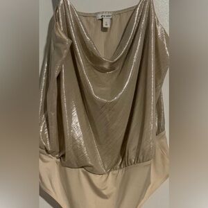 Large - Never Worn-Nine West-Champagne Cowl Neck Bodysuit -